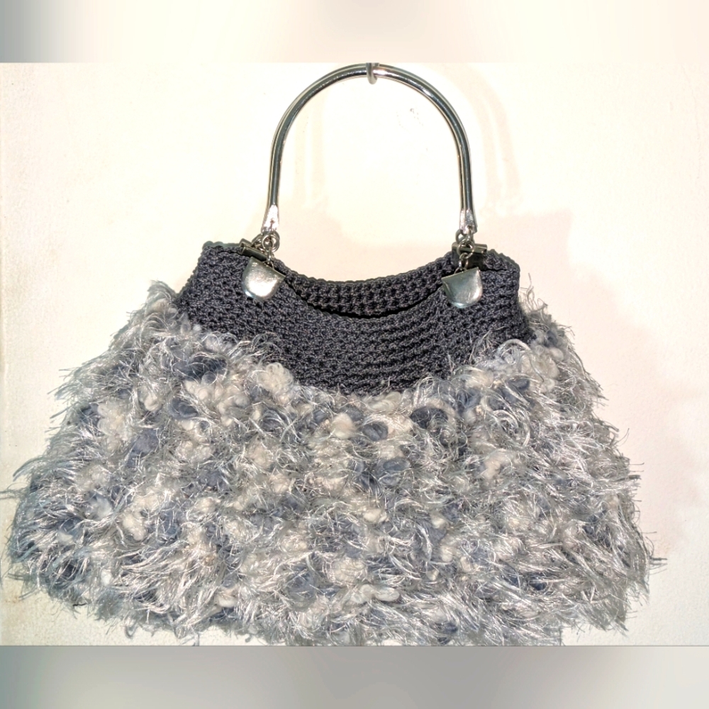 Elegant Gray Hand Woven Handbag with Silver Accents Custom Only $30